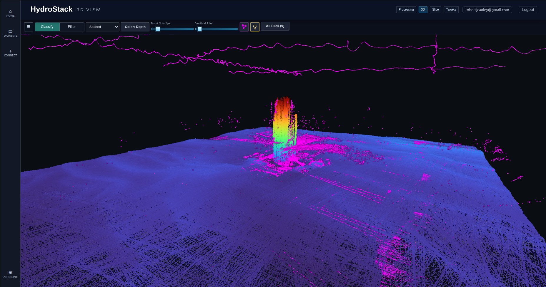HydroStack MBES classifier output showing classified survey data