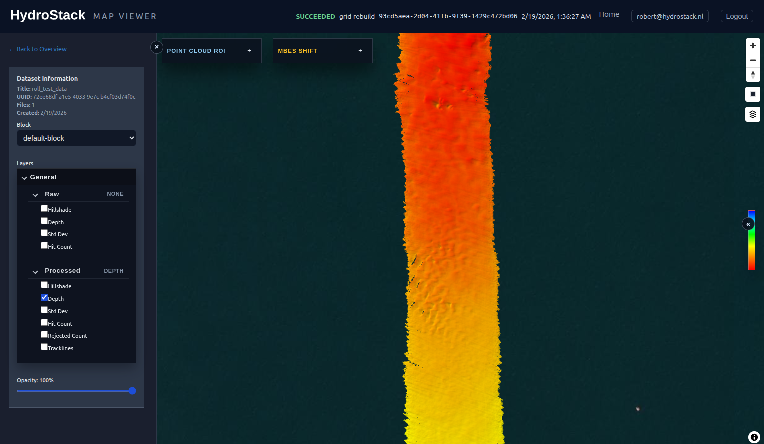 MBES dataset view after deep learning roll correction with cleaner geometry